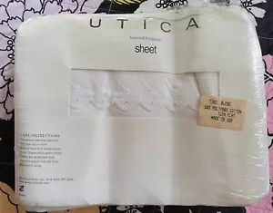 NOS - Vintage White Utica Flat Sheet w/Eyelet Design Boarder - Picture 1 of 4