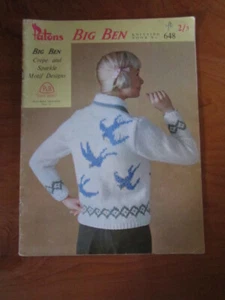 KNITTING PATTERN PATONS  BIG BEN MOTIF DESIGNS  NO. 648   GREAT * MUST SEE - Picture 1 of 2
