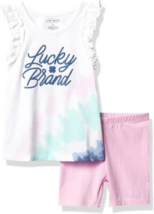 LUCKY BRAND GIRLS SET X2 - WHITE PINK - 3T TODDLER - OUTFIT TOP SHIRT & SHORTS - Picture 1 of 1
