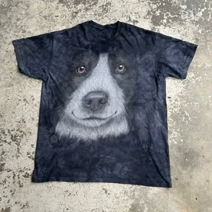 The Mountain Border Collie Dog Shirt Men Large Tie Dye Grey Cotton Pup Big Face - Picture 1 of 12