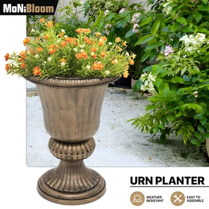 20" Tall Urn Planter Pedestal Garden Flower Pot Farmhouse Outdoors Décor Bronze - Picture 1 of 10