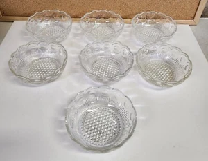 US GLASS Manhattan Bowls Clear Glass Scalloped, Beaded 4.5" wide. Lot Of 7 - Picture 1 of 12