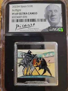 Spain 2023  10euro Picasso Bullfight Colorized  1 oz 999 Silver NGC PF 69  proof - Picture 1 of 4