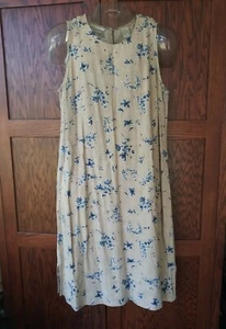 Sleeveless Long Relaxed Fit Floral Khaki Linen Blend Dress Blue Tall Sz 16 - Picture 1 of 8