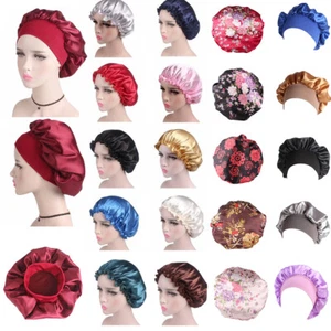 Womens Long Hair Care Satin Bonnet Sleep Hat Cap Night Silk feel Wrap Head Cap ♢ - Picture 1 of 44