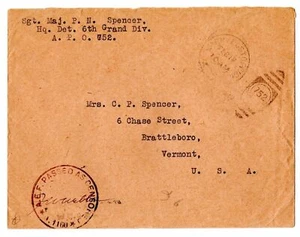 World War 2 A.P.O. 752 to Brattleboro Vermont Military Censorship Cover - Picture 1 of 2