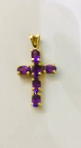 14 K Yellow Gold Cross Pendant with 6 Oval Amethysts - Picture 1 of 4