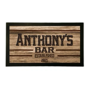 Personalised Bar Runner Mat Wooden Western Style Home Pub Shed Man Cave Barware - Picture 1 of 2