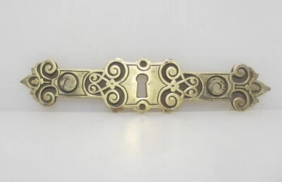 Victorian Brass Escutcheon Keyhole Plate Old Trunk Drawer Box Antique 6"W -£10ea - Image 1 of 4
