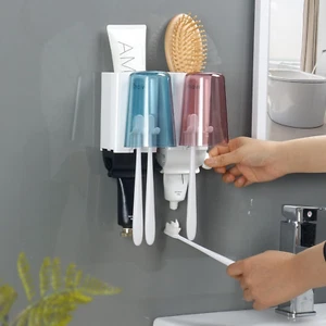 Toothbrush Holders and Toothpaste Squeezer Set - Wall Mounted Bathroom Accessori - Picture 1 of 9