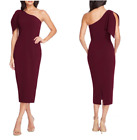 New DRESS THE POPULATION Tiffany One-Shoulder Midi Dress In Burgundy Size XS
