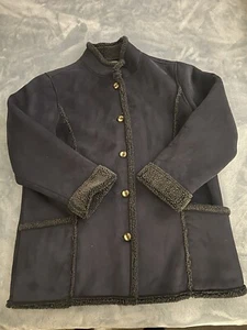 L.L.BEAN FAUX SUEDE SHERPA LINED SHEARLING WARM WOMAN'S COAT XL BLUE - Picture 1 of 12