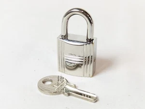 HERMES Cadena Set of Padlock & Key Silver Charm NO. 120 Excellent Authentic - Picture 1 of 3