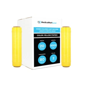 Machine Stretch Wrap, 20" x 5000' 80 Gauge 2 Rolls Tinted Yellow Shrink Flim - Picture 1 of 7