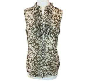 Coldwater Creek Sleeveless Lined Pintuck Bodice Button Front Animal Print Top LG - Picture 1 of 9