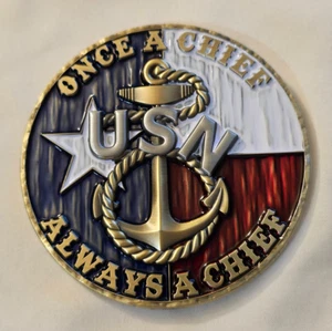 US Navy LDO Mustang Once a Chief Always a Chief Texas First Coin Challenge Coin - Imagen 1 de 4