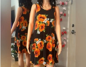 CLASSIC FASHION BLACK, ORANGE, & YELLOW SUNFLOWER DRESS Size M medium - Picture 1 of 3