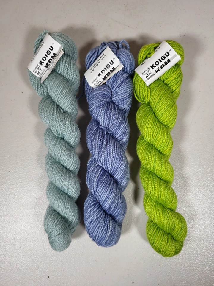 Лот из 3 мотков пряжи Koigu KPM 100% шерсть мериноса 50 г 175 ярдов зеленый синий цвет морской волны - Изображение 1 из 4