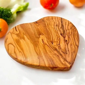 Olive Wood Heart Shaped Serving Tray Charcuterie Board Gift Rustic Chopping - Picture 1 of 21