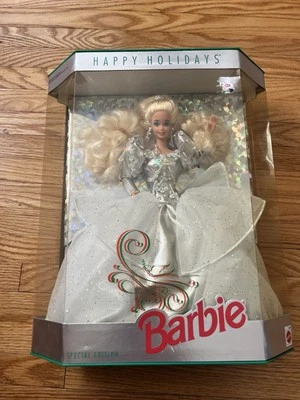 Vintage 1992 Happy Holidays Barbie Doll Mattel NRFB CHRISTMAS #1429 Silver - Image 1 of 4