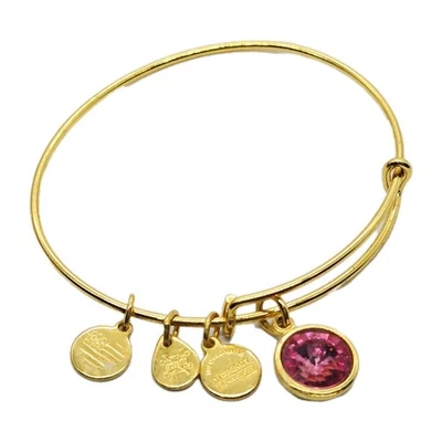 Alex And Ani October Pink Crystal Birthstone Charm Bangle Gold tone - Image 1 of 4