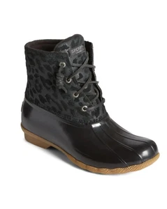 New Sperry Saltwater Cheetah Leopard Black Duck Boot Women’s Size 7 M - Picture 1 of 6