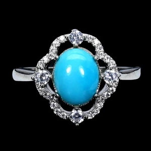 925 Sterling Silver Ring Oval Turquoise 9x7mm Natural Gemstone Jewelry Size 8.5 - Picture 1 of 14