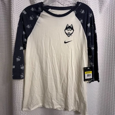 Camiseta Nike UConn Huskies Corte Atlético Manga 3/4 Para Mujer Azul Marino/Blanco Nueva Con Etiquetas Foto 1 de 4
