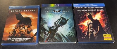 3 BATMAN BEGINS+DARK KNIGHT+RISES Nolan Trilogy Blu-ray LOT **EXCELLENT+SEALED** - Image 1 of 4