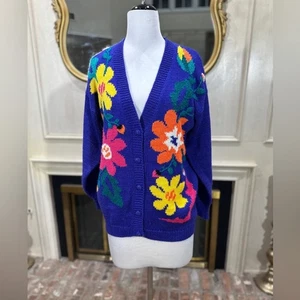 Vintage Jaclyn Smith Women’s Medium Floral Knit Cardigan Sweater 80s 90s Bold - Picture 1 of 6