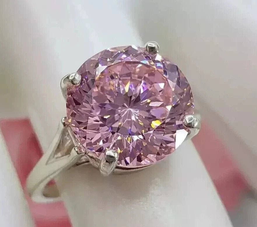 Помолвочное кольцо для женщин сертифицированное натуральное с розовым бриллиантом 4 карата VS1 серебро 925 пробы - Изображение 1 из 4