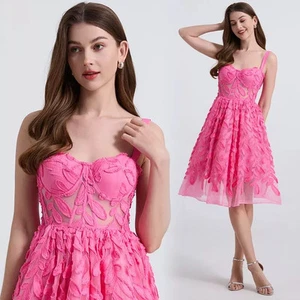 Vestido Elegante Longuette Suave Rosa Encaje Con Cuerpo GIPSY 39307 - Imagen 1 de 8