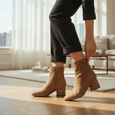 Donald Pliner $268 Gaige Suede Croc Embossed Trim Block Heel Booties Boots Women - Image 1 of 4