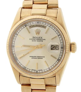Mens Rolex 18038 Day-Date President 18K Yellow Gold Watch Quickset Silver Dial - Picture 1 of 7
