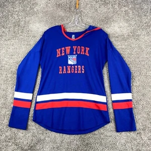 NHL New York Rangers Hooded Jersey Shirt Youth Large Long Sleeve Blue V-Neck - Picture 1 of 7