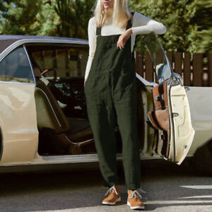 Women Summer Solid Loose Trousers Cargo Pants Dungaree Overalls Romper Jumpsuits