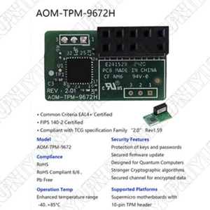 1 x 10 Pin TPM 2.0 Module Trusted Platform For SuperMicro AOM-TPM-9672H 2.0 - Afbeelding 1 van 5