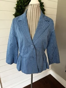 Silkland Women's Blue Floral Button Up Blazer Size L (A2) - Picture 1 of 9