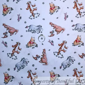 BonEful Fabric FQ Cotton Quilt White Winnie the Pooh Tigger Eeyore Piglet Baby S - Picture 1 of 12