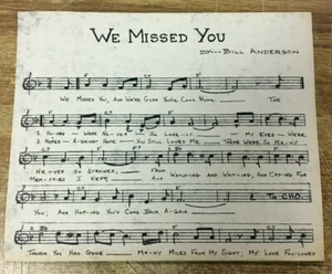 Bill Anderson "We Missed You" Vintage Music Lead Sheet 1962 - Picture 1 of 2