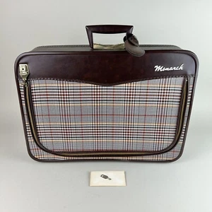 RAR Vintage Monarch Koffer MIT SCHLÜSSEL Kunstleder braun kariert Design Reißverschluss - Bild 1 von 18