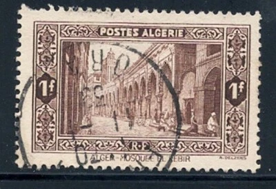 ALGERIA #96 1f El-Kebir Mosque Algiers Algerie USED VF VLH P13 By Hand 1936/39 - Image 1 of 2