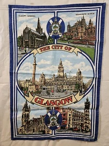 VTG CITY OF GLASKOW SOUVENIR COTTON TEA KITCHEN TOWEL WALL HANGING 18X28 - Picture 1 of 5