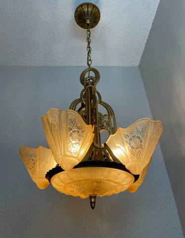 1930s Art Deco 5 light slip shade Lightolier Fixture Cover