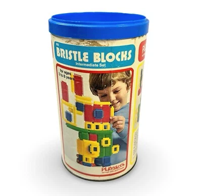Vintage Playskool Bristle Blocks Intermediate Set 1976 Original Container - Image 1 of 3