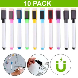 10 Colour Magnetic White Board Marker Pens Pen Dry Eraser Easy Wipe Whiteboard - Picture 1 of 11