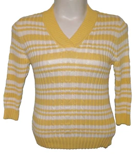 Faded Glory Yellow White Striped V-Neck LS Ribbed Knit Sweater Size XL Vtg - Picture 1 of 5