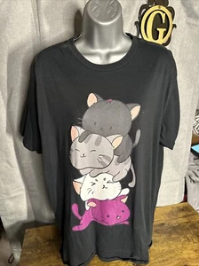 Lesbian Gay Pride Black Graphic SS Tee Shirt Kawaii Kitty Cat Black Large Plus - Picture 1 of 18
