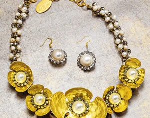 Vilaiwan vergoldetes Silber Handarbeit Blumen Perlenkette & Ohrring Set -46944 - Bild 1 von 5