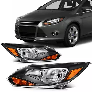For 2012-2014 Ford Focus Headlights Headlamp Pair Black Housing Replacement - Picture 1 of 7